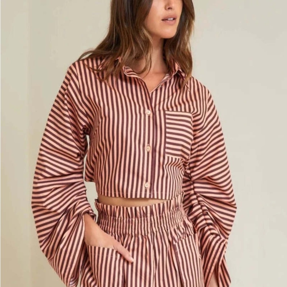 Striped Button-Up Crop Set